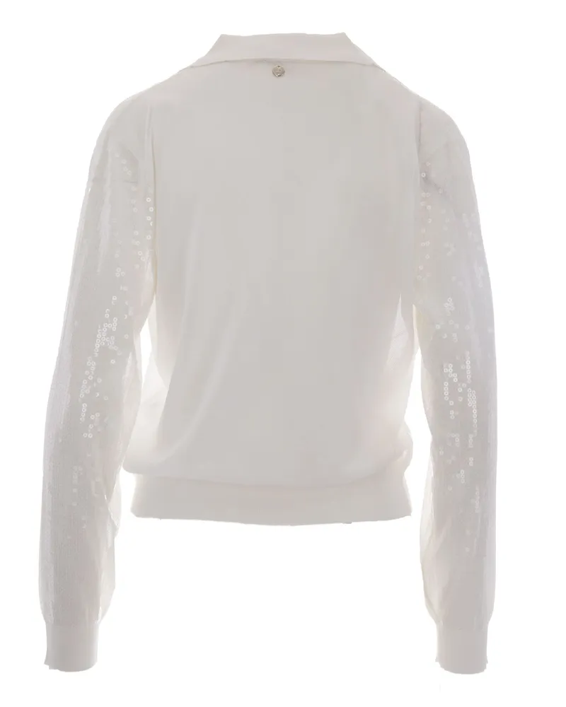 Liu Jo Women Knit Top White Sequins Wool Viscose Polyamide Tops White