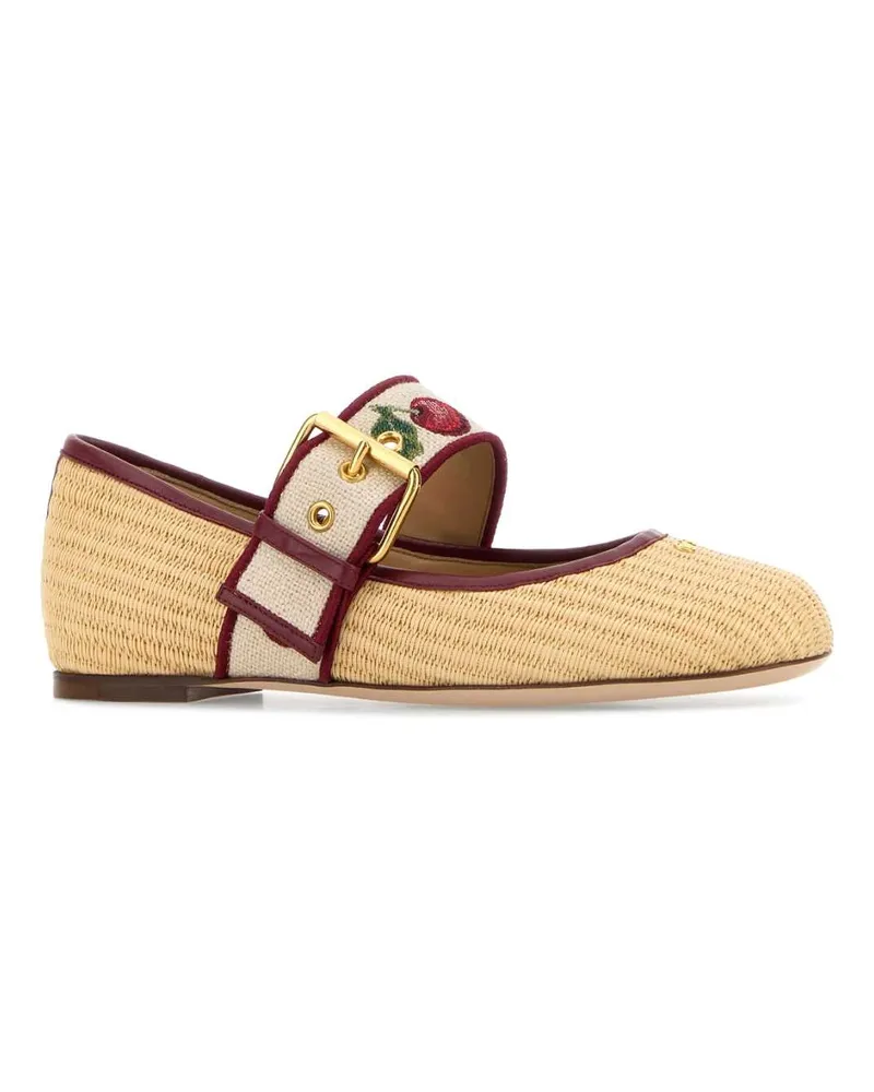 Valentino Garavani Women's Raffia Bribri Ballerinas Beigerubinonaturalerosso Cotton Viscose Ballerine Flat Shoes Beige