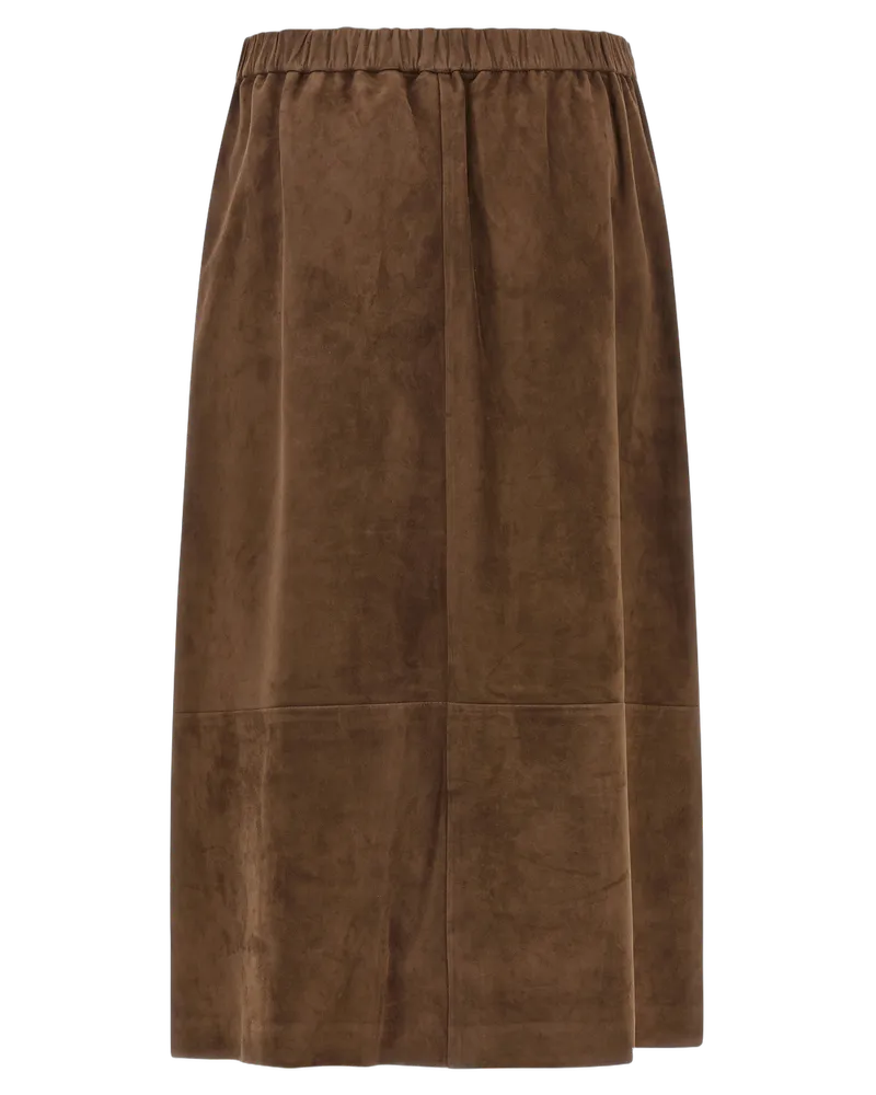 Max Mara Women's Gold Lamb Leather Midi Skirt Brown