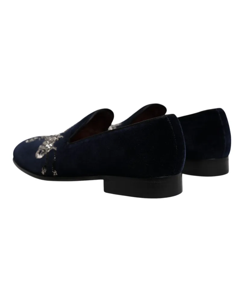 Dolce & Gabbana Men's Black Velvet Floral Gun Loafers Dress Shoes Cotton Black