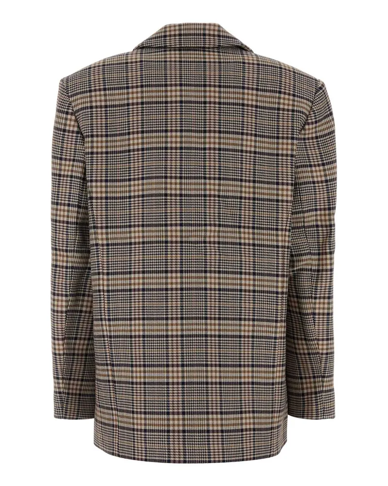 Anine Bing Women's Embroidered Jacquard Quinn Blazer Beigeandnavychecks Giacche E Gilet Jacket Beige