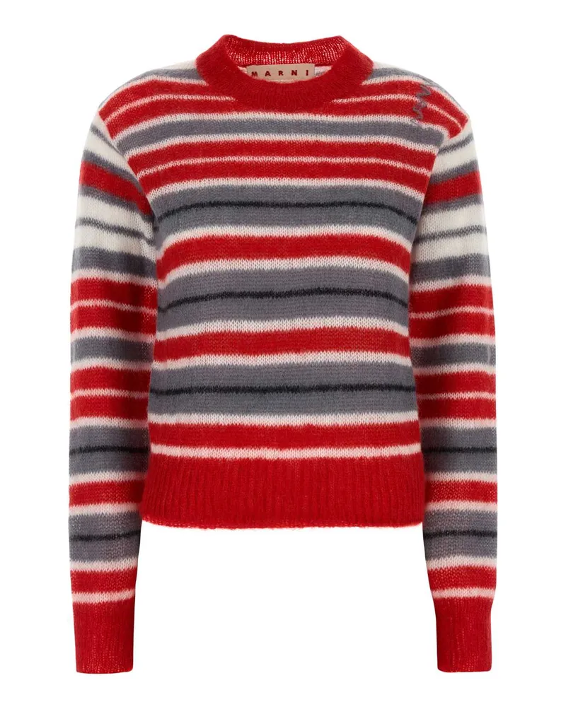 Marni Mohair Blend Striped Sweater — Red Red