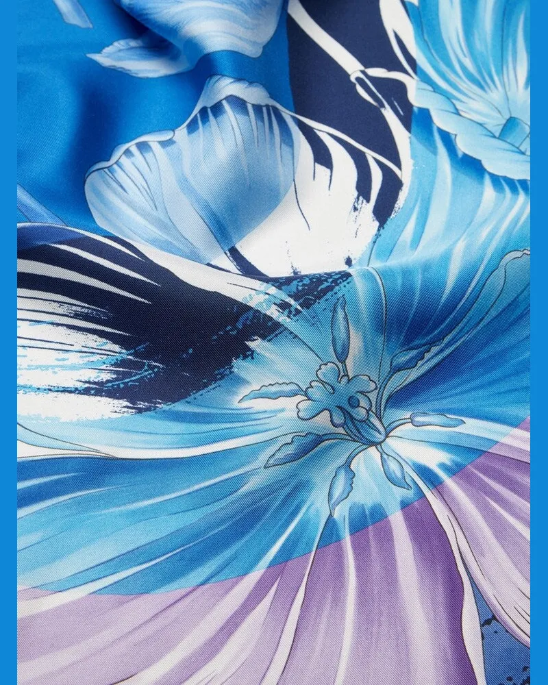 Ferragamo Womens Blue Silk Floral Scarf Accessories & Slg Blue