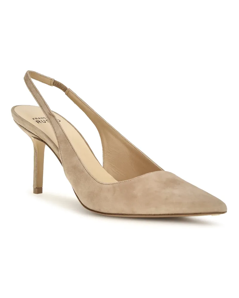 Francesco Russo Women's Suede Slingback Pumps Cest High Heel Shoes Beige