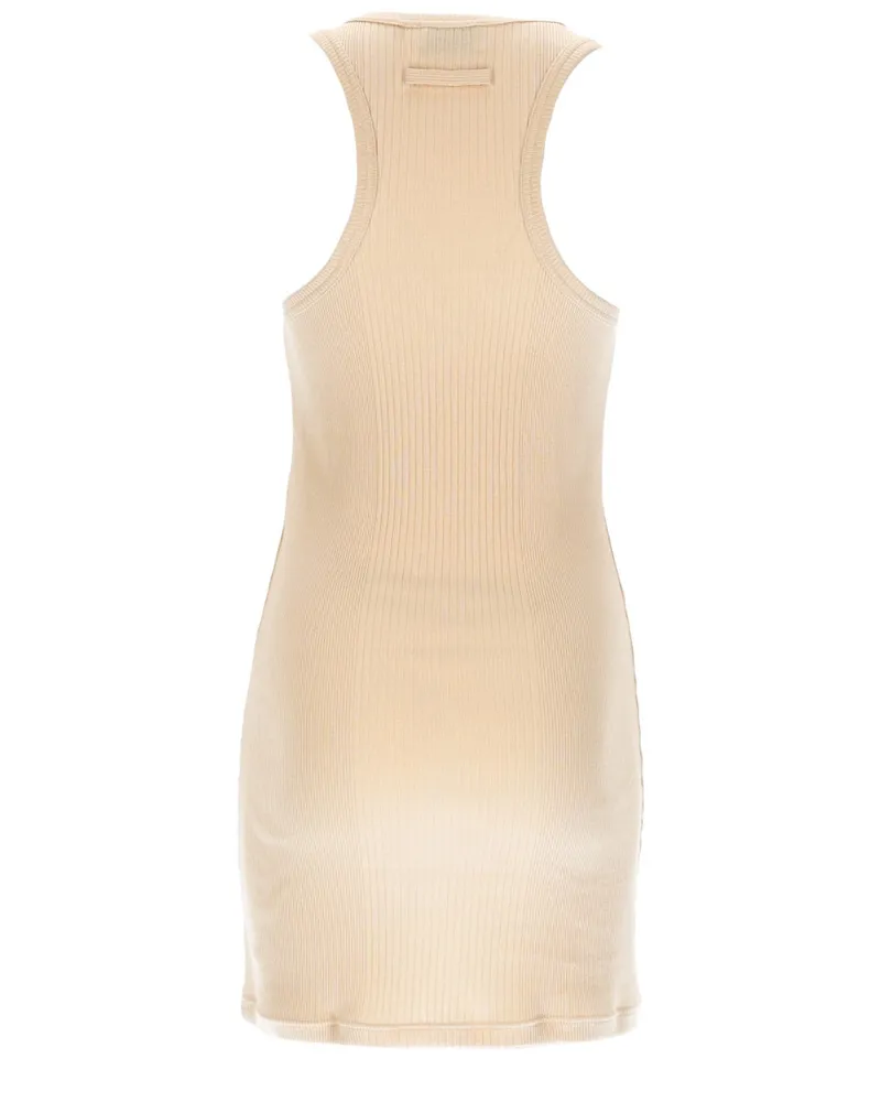 Jean Paul Gaultier Logo Patch Cotton Mini Dress — Beige Beige