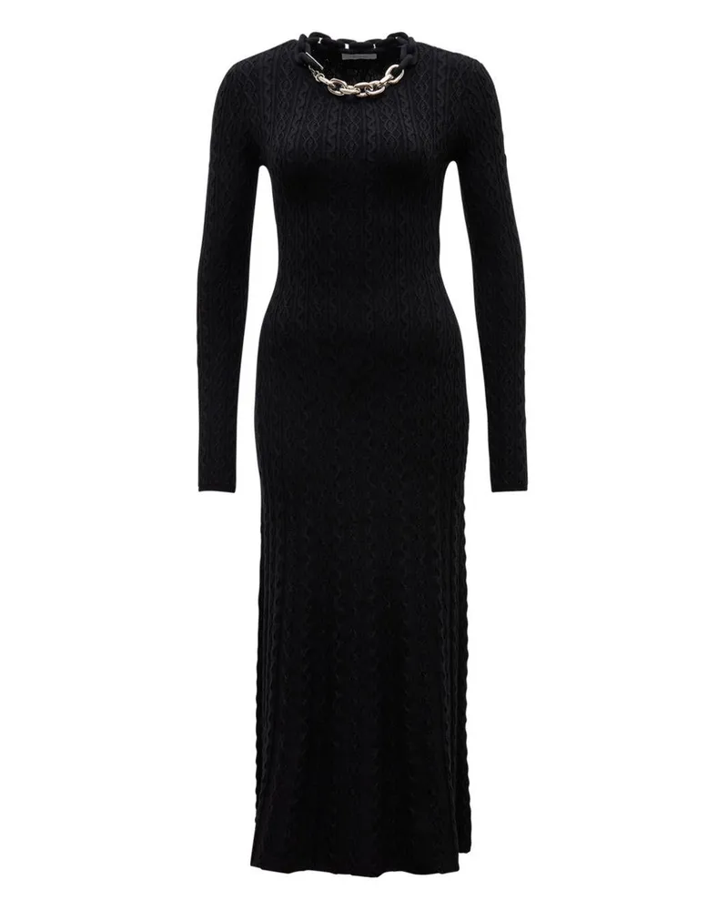 Paco Rabanne Chain-Embellished Wool-Cashmere Knit Midi Dress — Black Black