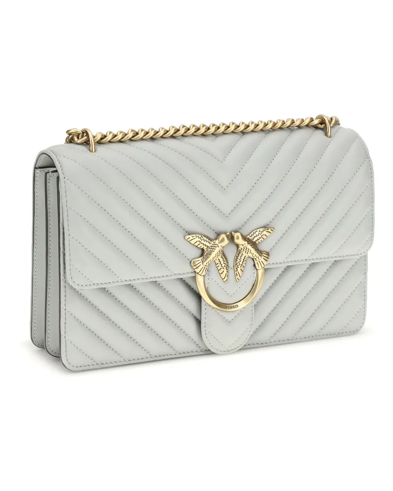 Pinko Women's Love One Classic Shoulder Bag Grigio Perla-Antique Gold Calf Leather Bos Taurus Gray