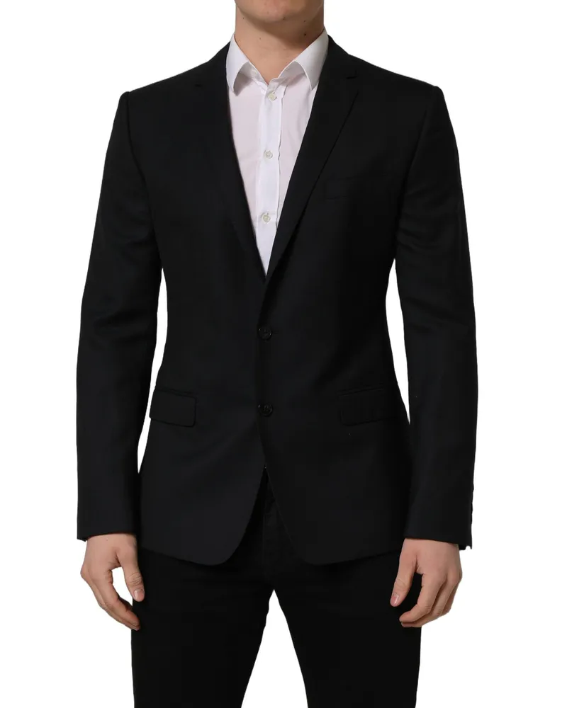 Dolce & Gabbana Men's Black Wool Single Breasted Blazer Jacket Vigin Clothing Black