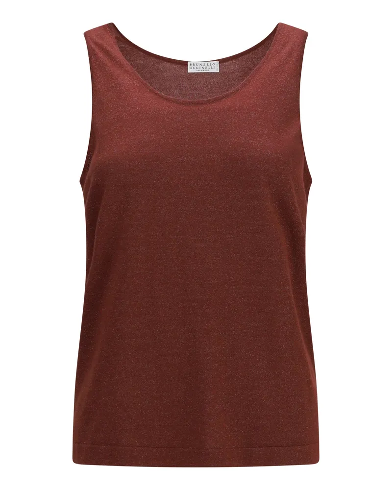 Brunello Cucinelli Women's Luminous Knit Tank Top Red Bean Cashmere (capra Hircus Red