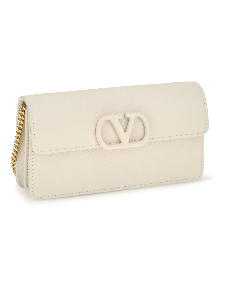 Valentino Garavani Women's Vlogo Signature Grainy Calfskin Chain Wallet Light Ivory Calf Leather Bos Taurus Beige