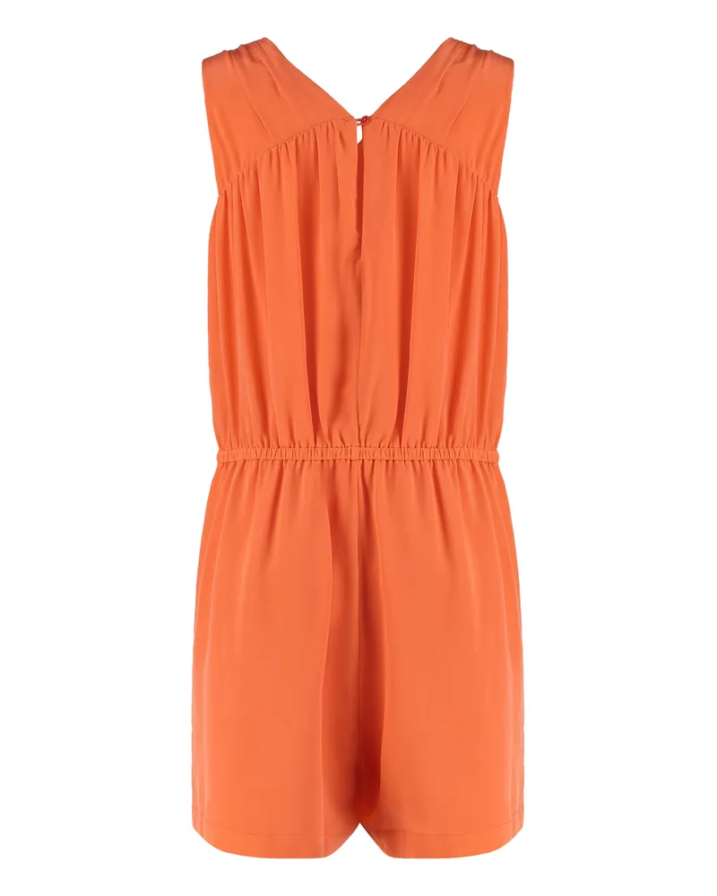 Equipment Women Silk Pleated V-Neck Dress Orange Orange