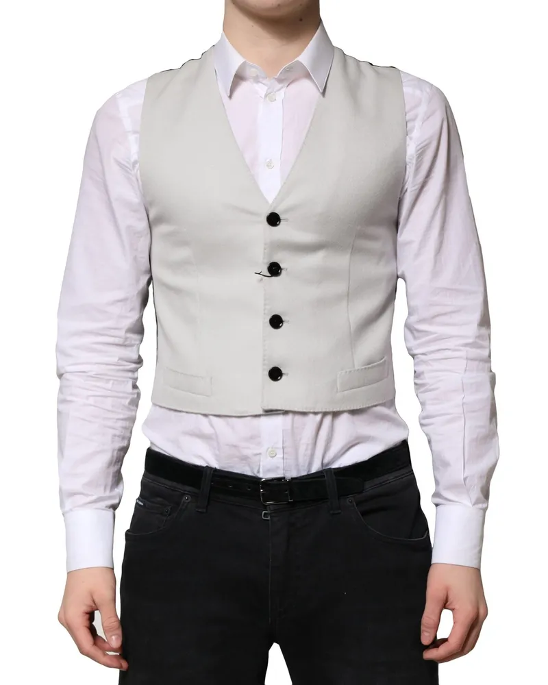Dolce & Gabbana Gray Wool Dress Formal Men Waistcoat Vest Virgin Elastane Gray