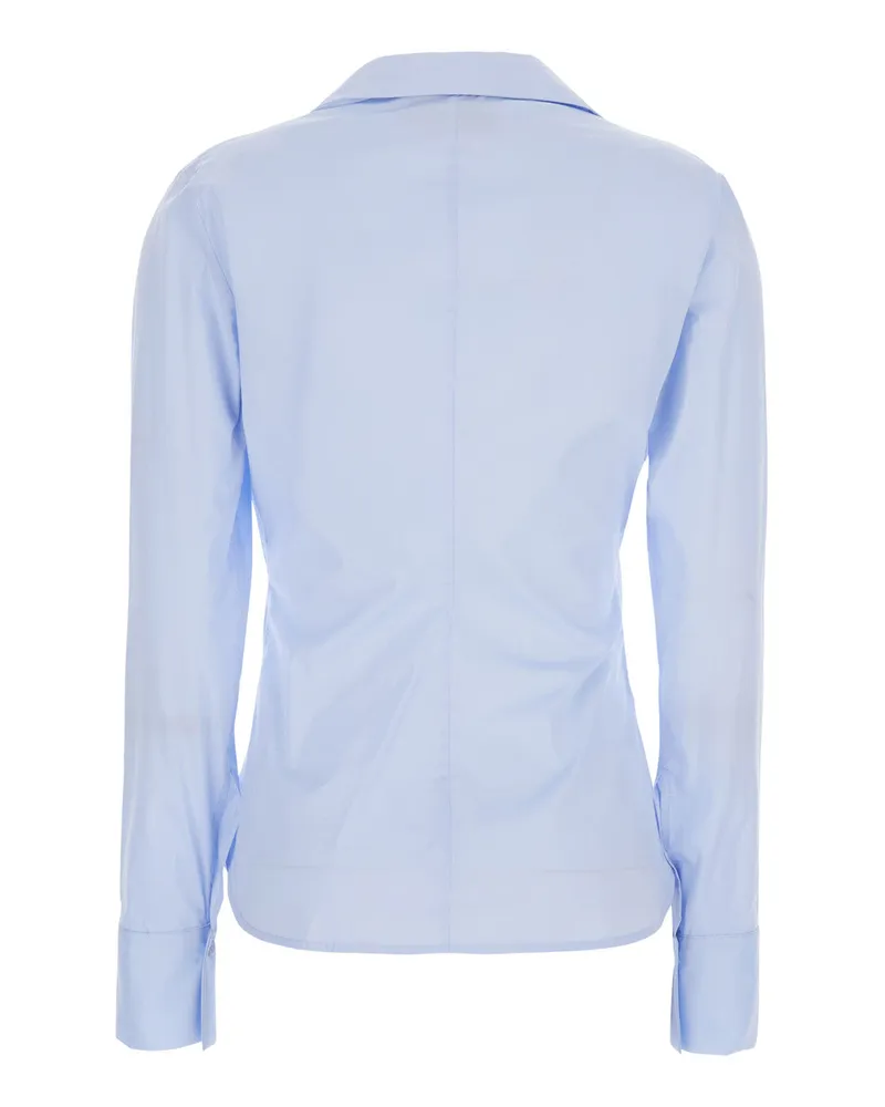 Semicouture Women's Shirt With V-Neck, Blue Cotton Blouses Blue