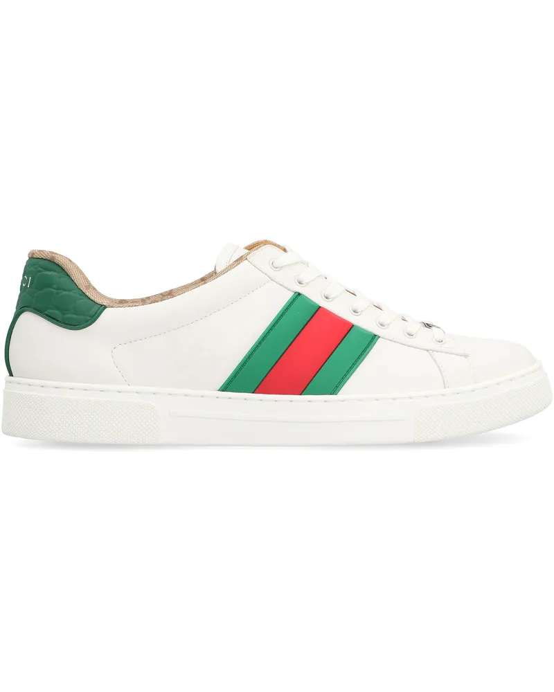 Gucci Men's Ace Leather Low-Top Sneakers White Calfskin Trainers White