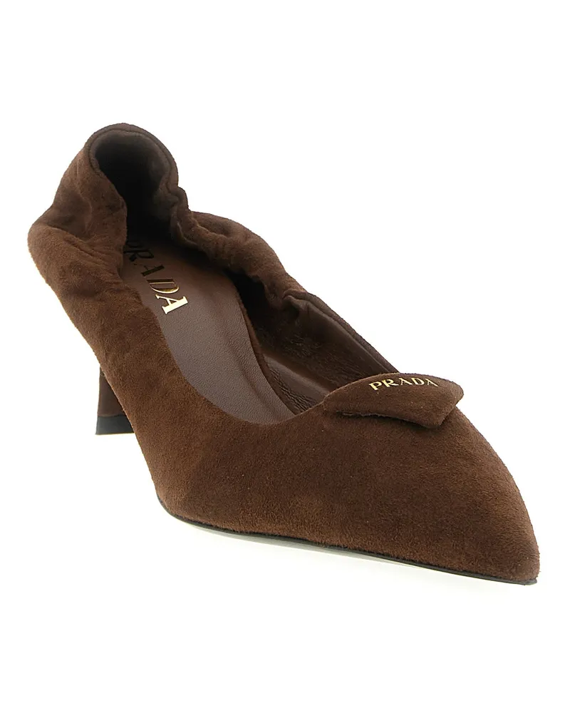 Prada Pointed-Toe Suede Pump — Brown Brown