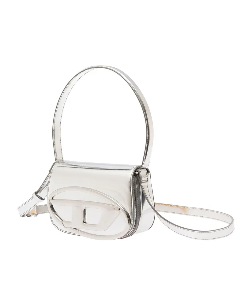 Diesel Women's Shoulder Bag 1dr Metallic Laminated Leather Pmu Silver