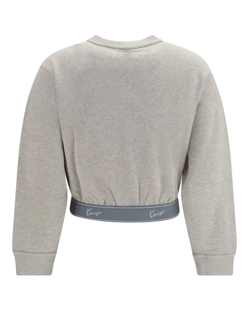 Kenzo Women Cropped Sweatshirt Pale Grey Cotton Sweatshirts Sweater 