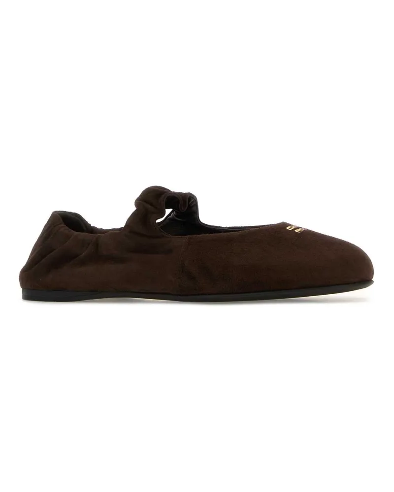 Miu Miu Women's Dark Brown Suede Ballerinas Moro Ballerine Flat Shoes Brown