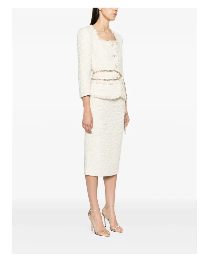 Self-Portrait Bouclé Midi With Chain Belt Dress — Cream Cream
