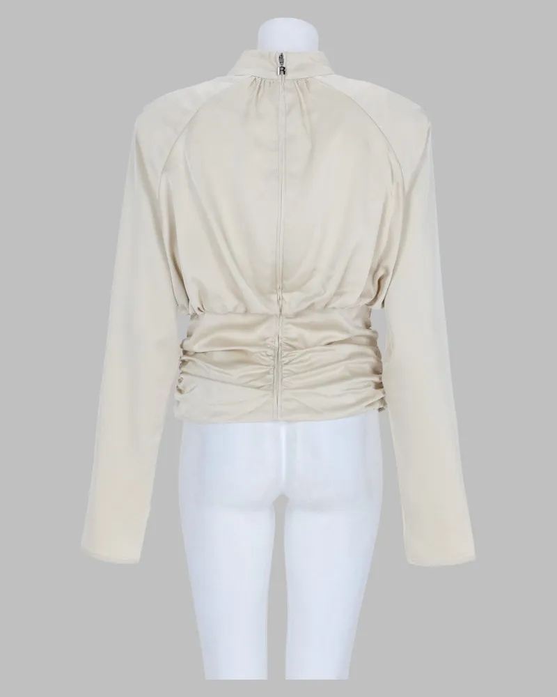 ROTATE Birger Christensen Ruched Long Sleeve Blouse — White White