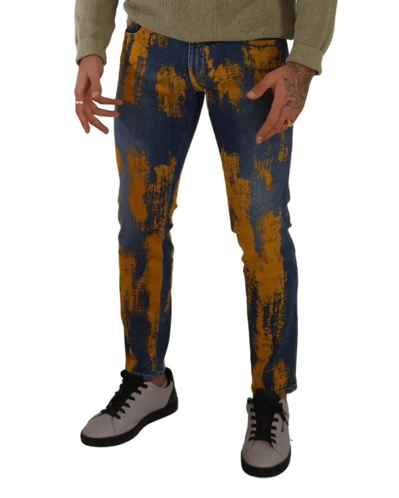 Dolce & Gabbana Blue Yellow Dye Cotton Skinny Men Denim Jeans Elastane Clothing Blue