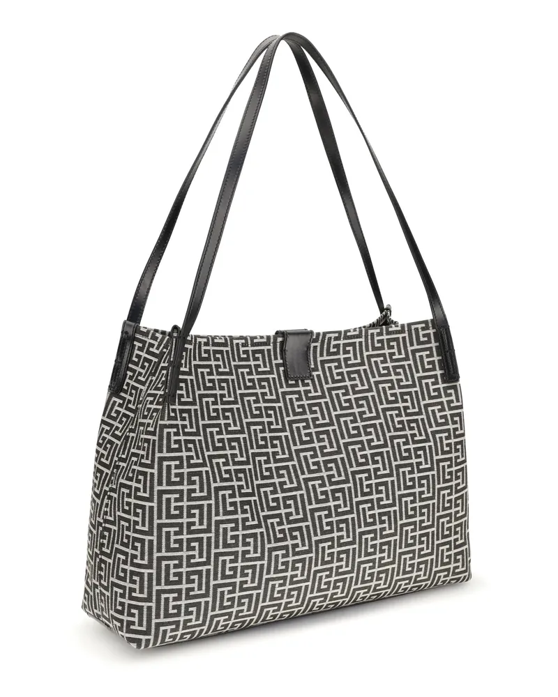 Balmain Women's Tote Bag Ivory-Black Cotton Shoulder Ivory/black Black