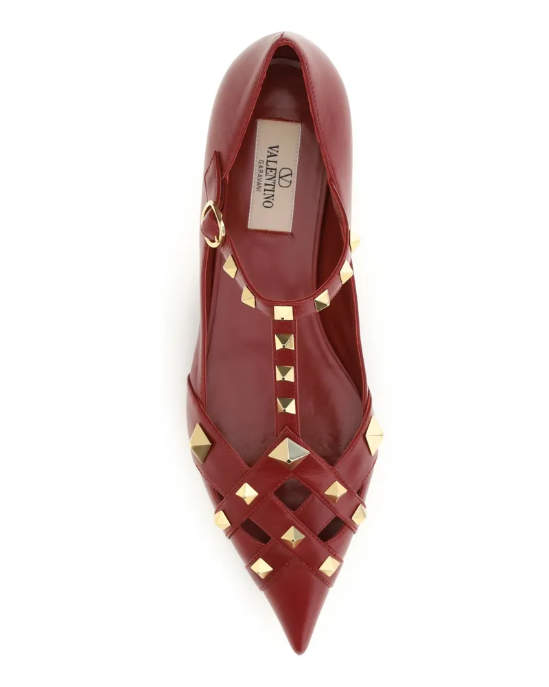 Valentino Garavani Women's Ballerina Shoes Studdy Bright Red Goatskin 