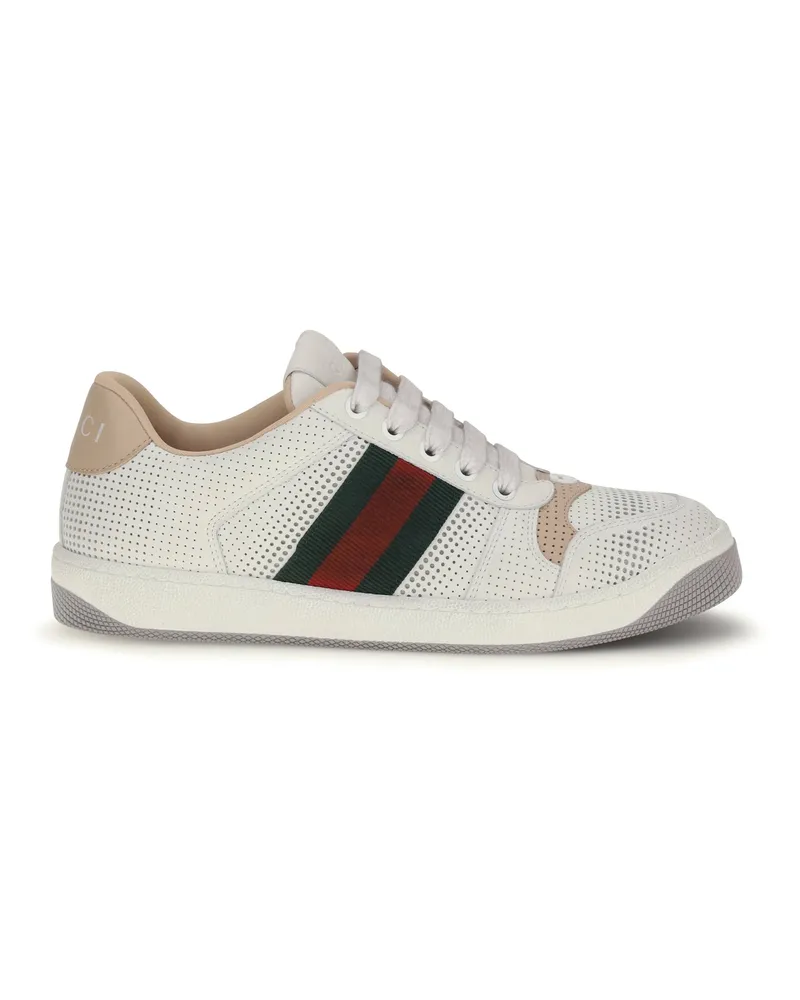 Gucci Women's Screener Leather Sneakers Wh-Np-Wh-Vrv-Gw-Gw-N Wh/np/wh/vrv/gw/gw/n White