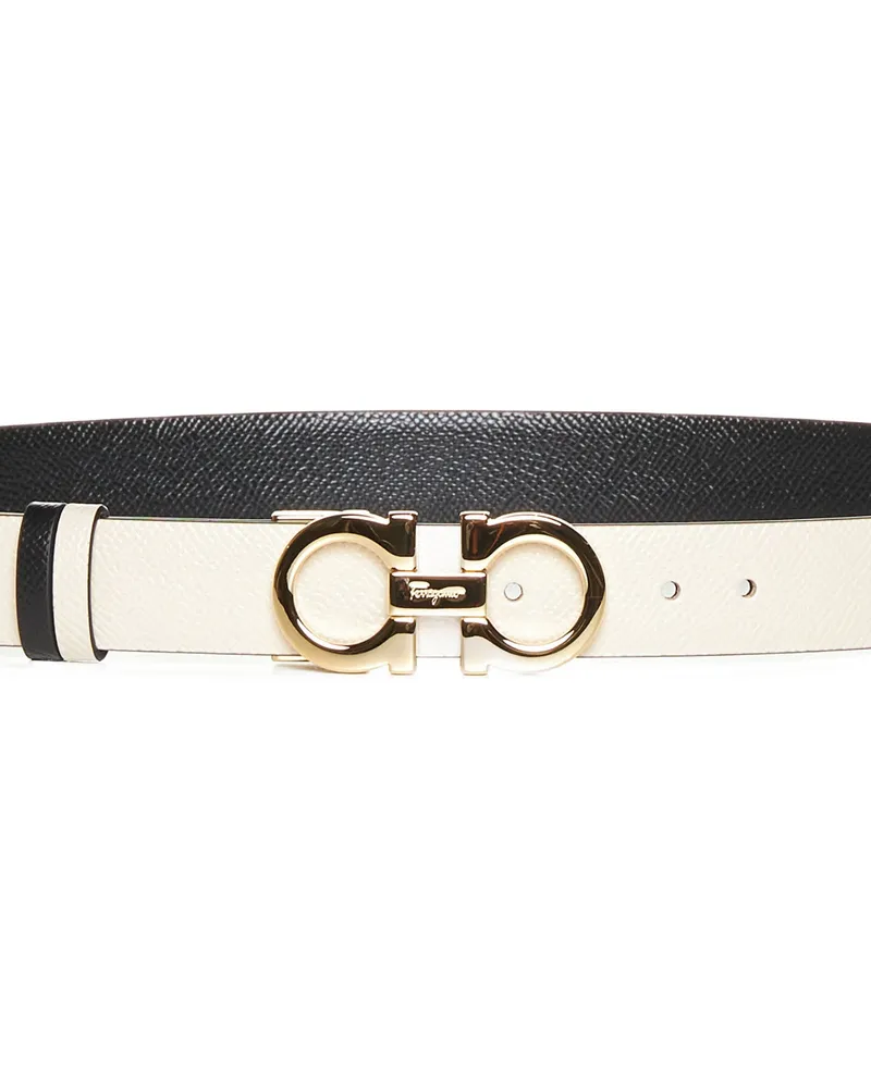 Ferragamo Leather with Logo Buckle Belt — Ivory Ivory