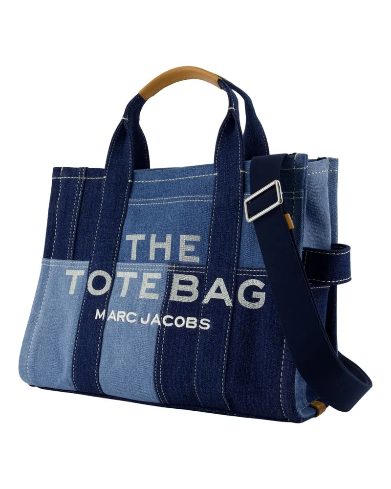 Marc Jacobs Women's Medium Traveler Tote Blue Denim Cotton Bags - Totes-Shopping-Bags Blue