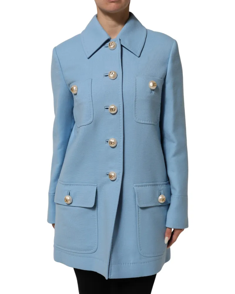 Dolce & Gabbana Women Blue Buttoned Down Trench Coat Jacket Clothing Blue