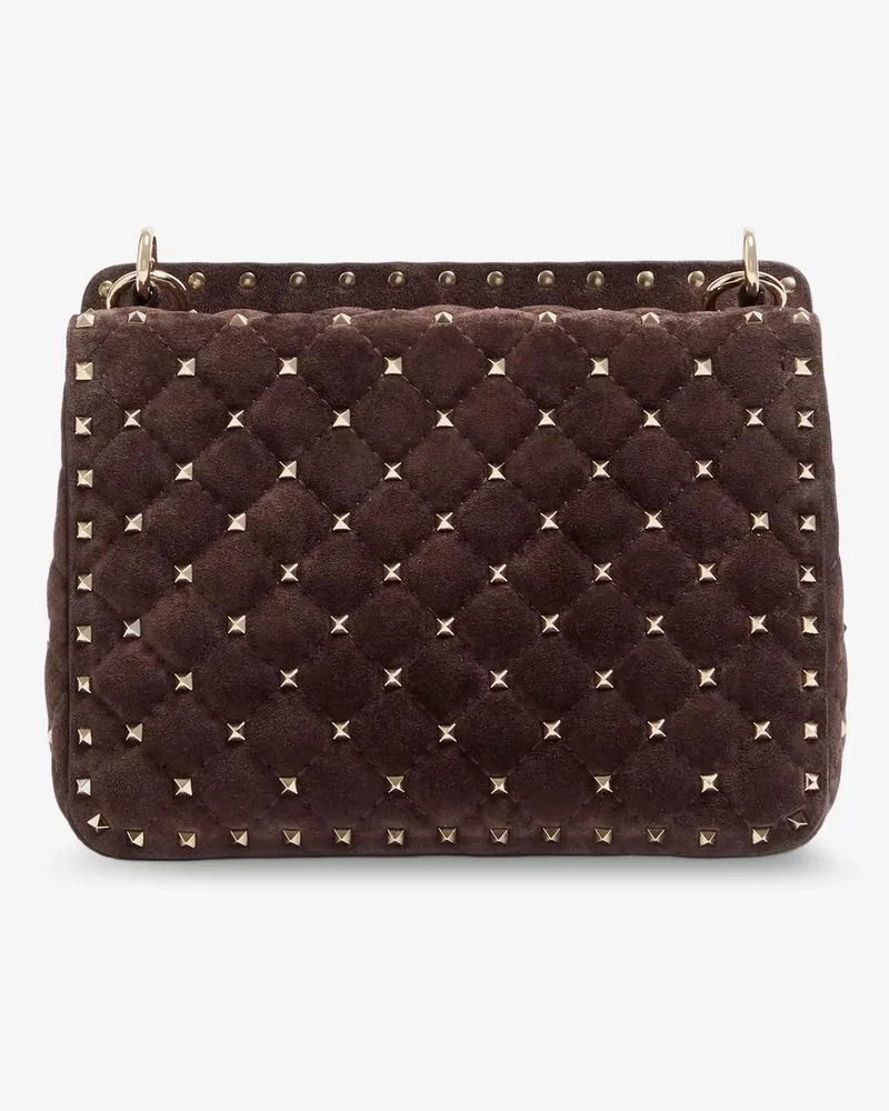 Valentino Garavani Women's Crossbody Bag Rockstud Spike Brown Suede Shoulder Brown