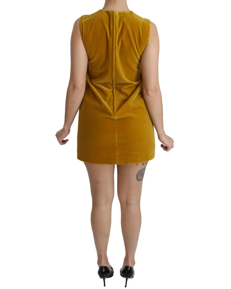 Dolce & Gabbana Women Mustard Velvet Stretch Shift Mini Dress Yellow Cotton Elastane Yellow