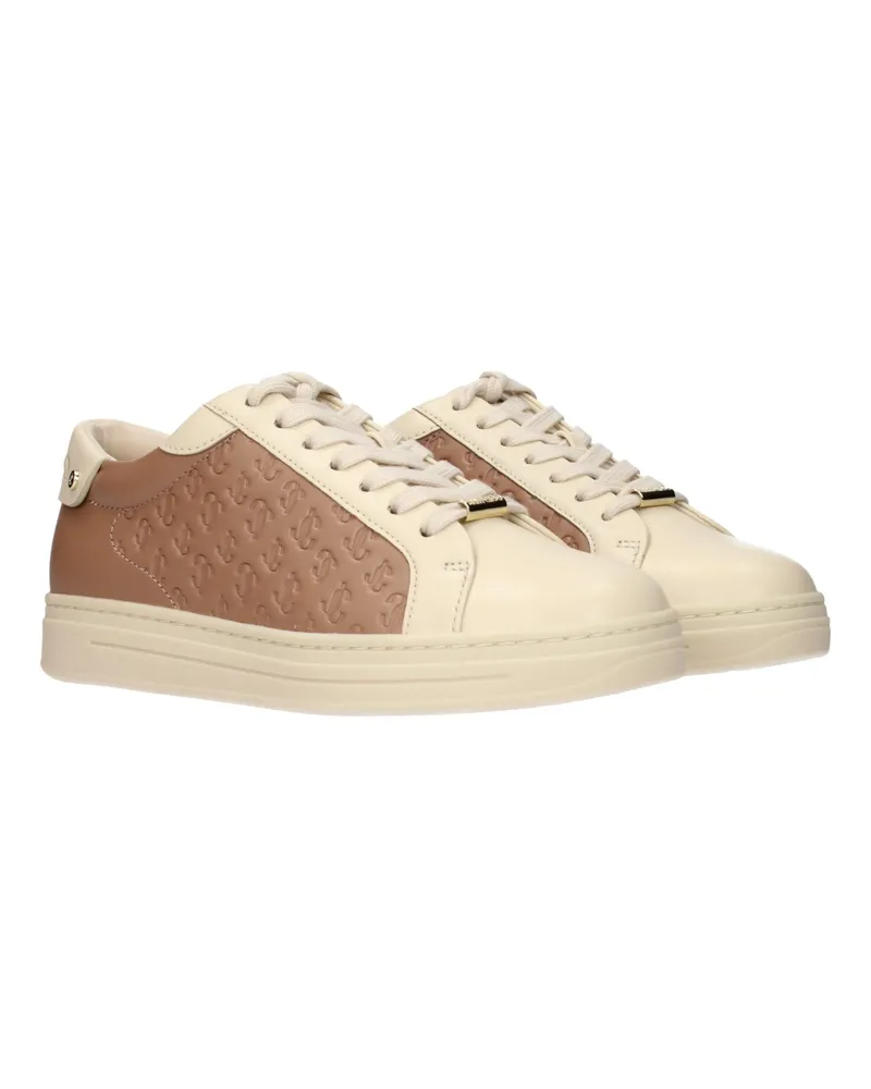 Jimmy Choo Logo-Embossed Leather Sneaker — Beige Beige