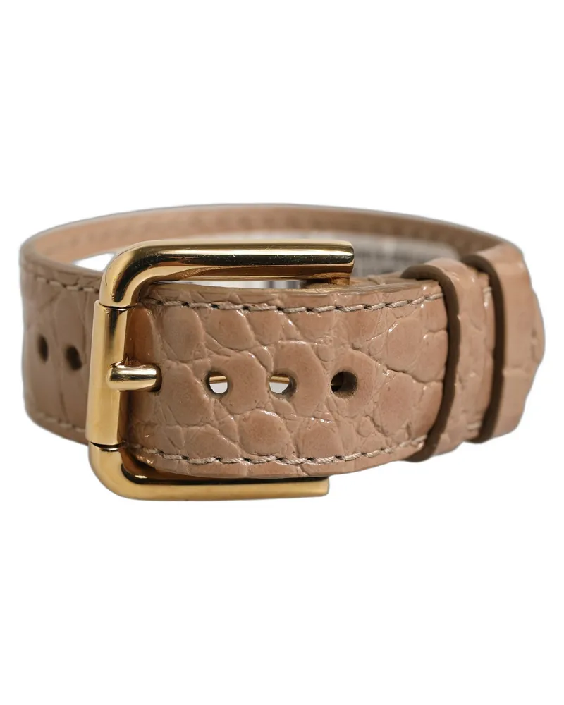 Dolce & Gabbana Women's Brown Embossed Leather Gold Buckle Belt Strap Bracelet Calf Brown