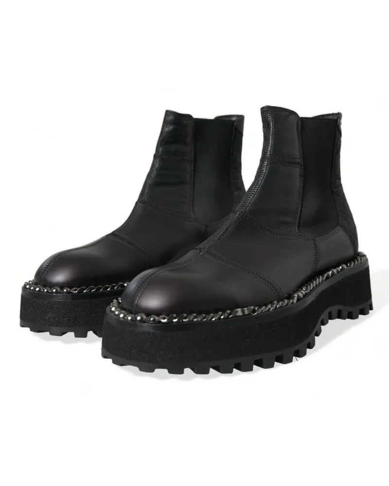 Dolce & Gabbana Men's Black Leather Slip On Stretch Chelsea Boots Shoes Black