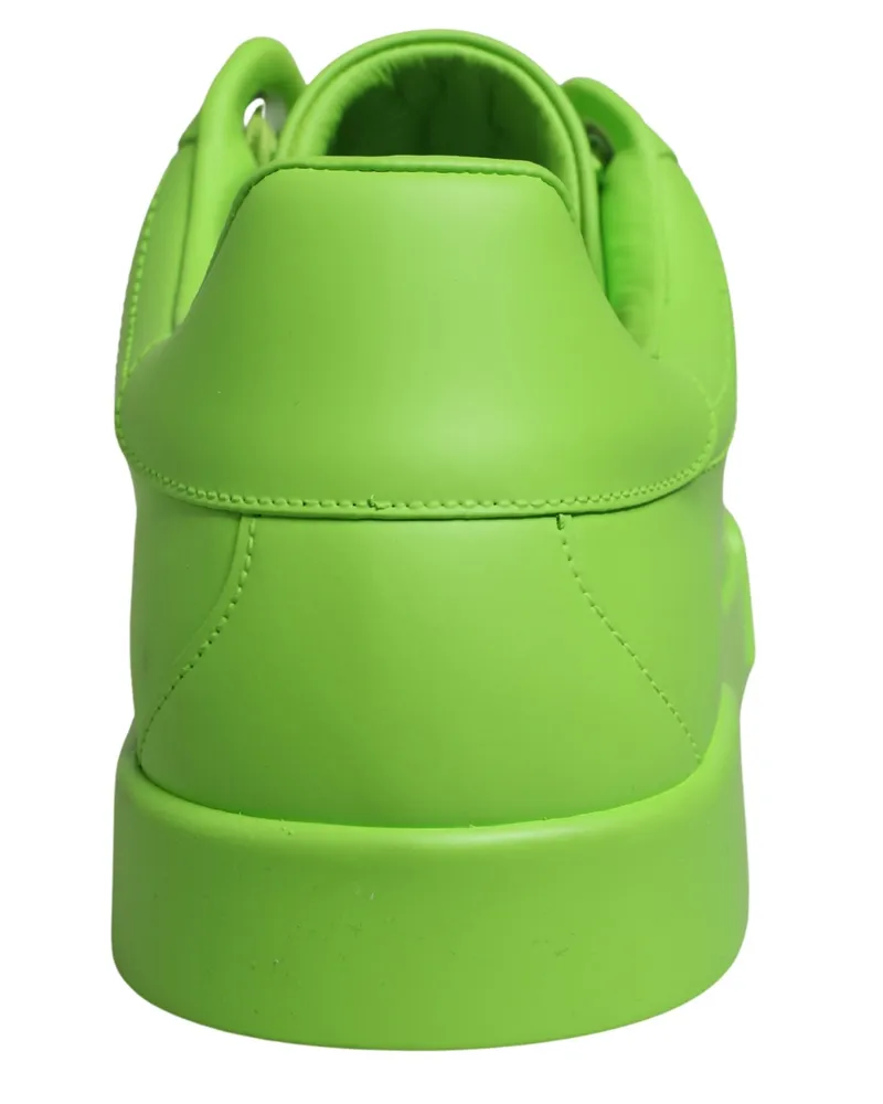 Dolce & Gabbana Men's Green Leather Portofino Low Top Sneakers Shoes Calf Green