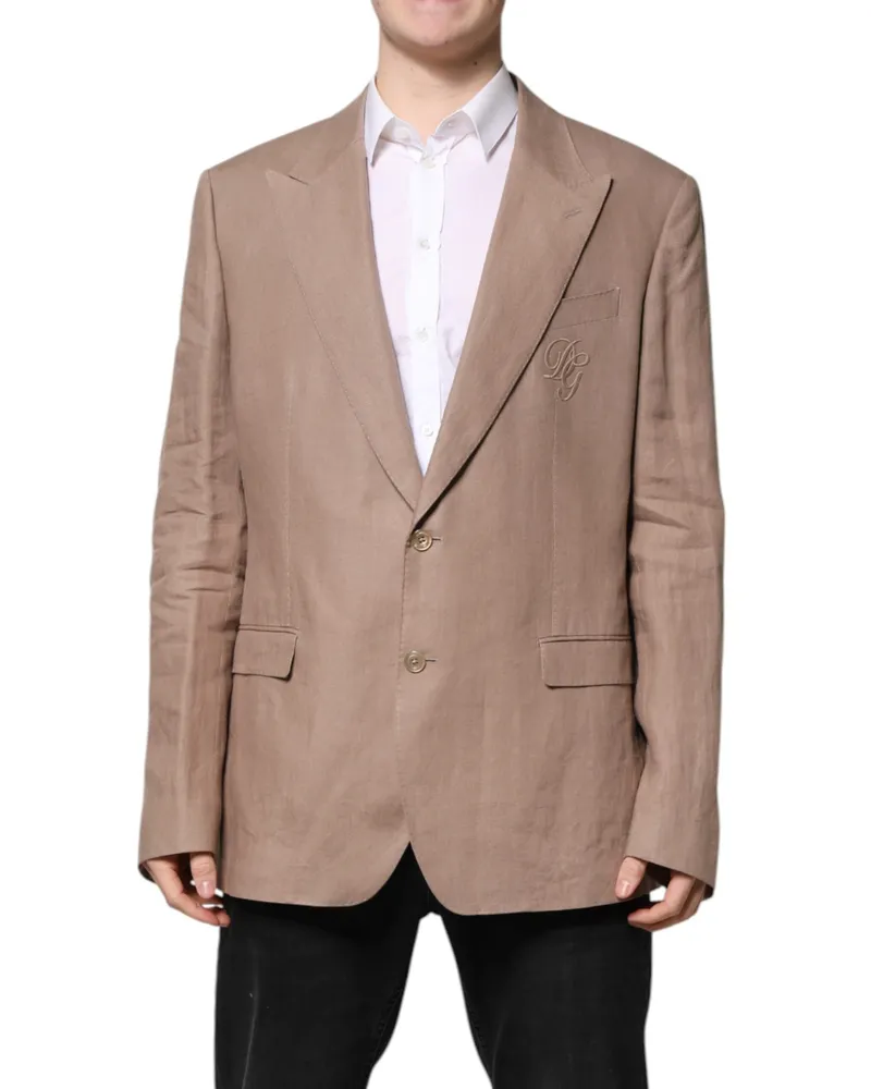Dolce & Gabbana Men's Beige Taormina Single Breasted Coat Blazer Brown Flax Clothing Beige