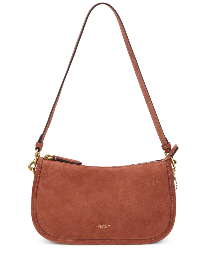 Coach Women's Shoulder Bag Suede Brown Calfskin Handbags Hand Brown