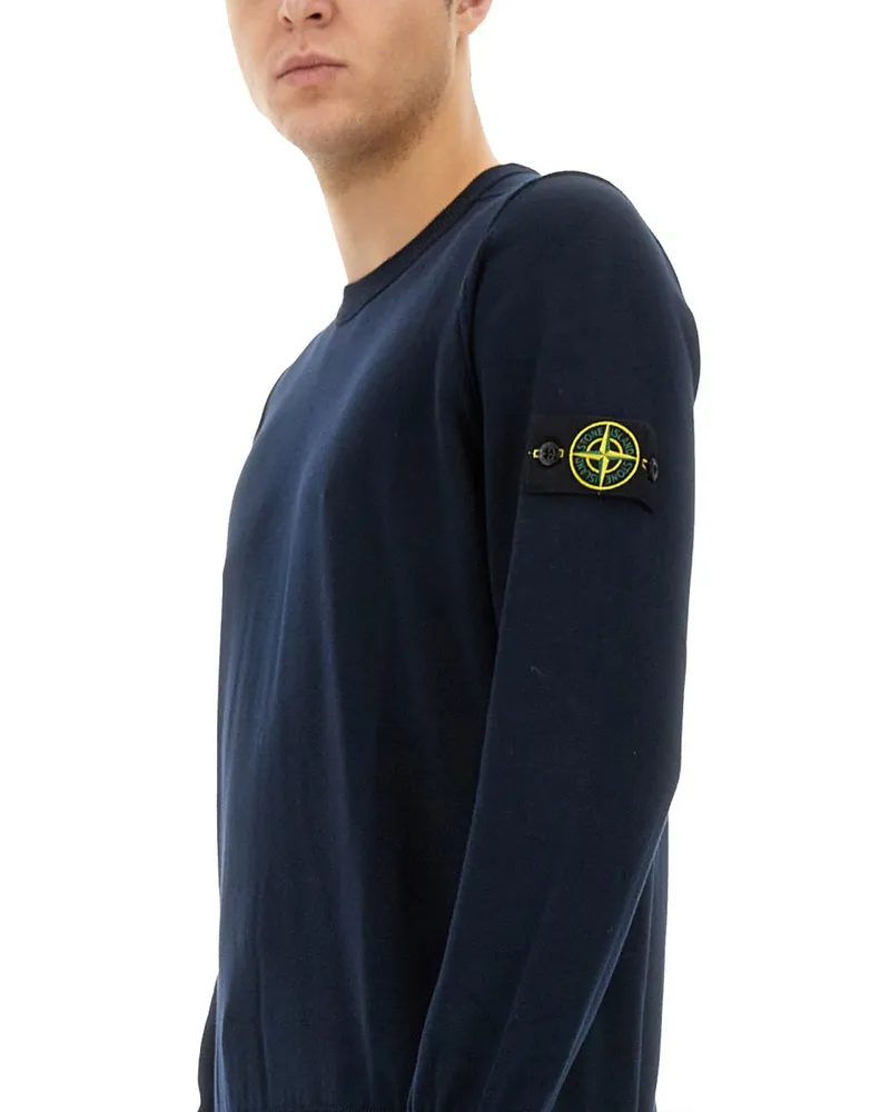 Stone Island Logo Cotton Sweater — Blue Blue