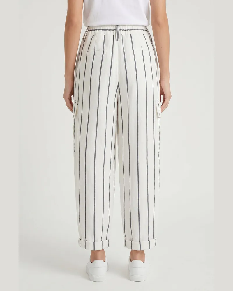 Brunello Cucinelli Striped Linen Trousers — White White
