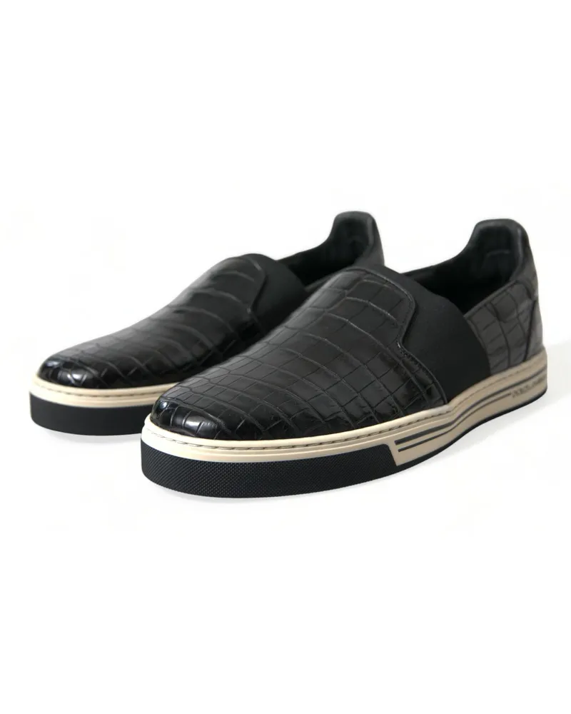 Dolce & Gabbana Men's Black Croc Exotic Leather Sneakers Shoes Black