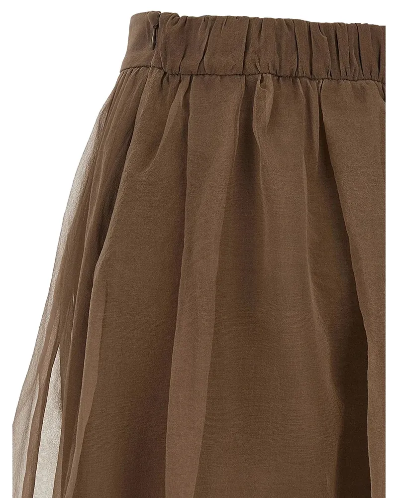 Brunello Cucinelli Layered Pleated Skirt — Brown Brown