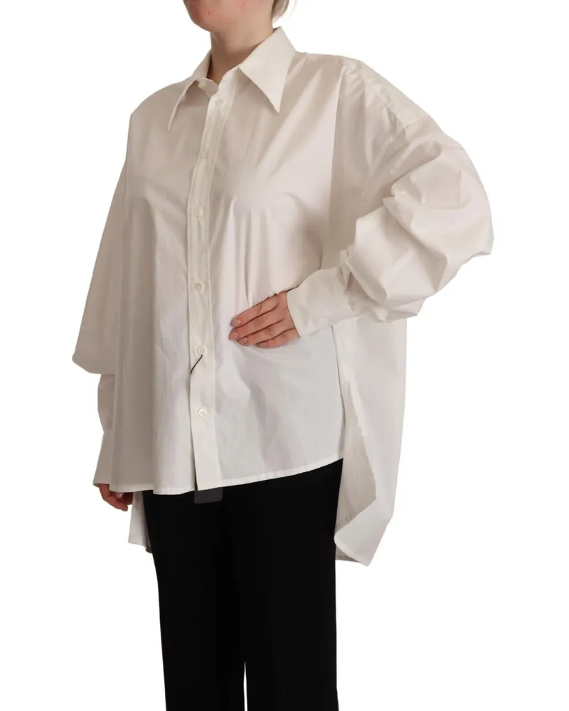 Dolce & Gabbana Women White Cotton Button Up Collared Long Sleeve Top White