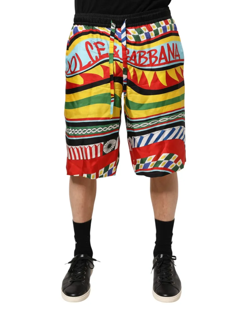 Dolce & Gabbana Men's Multicolor Sicilian Carretto Shorts Swimwear Silk Multicolor
