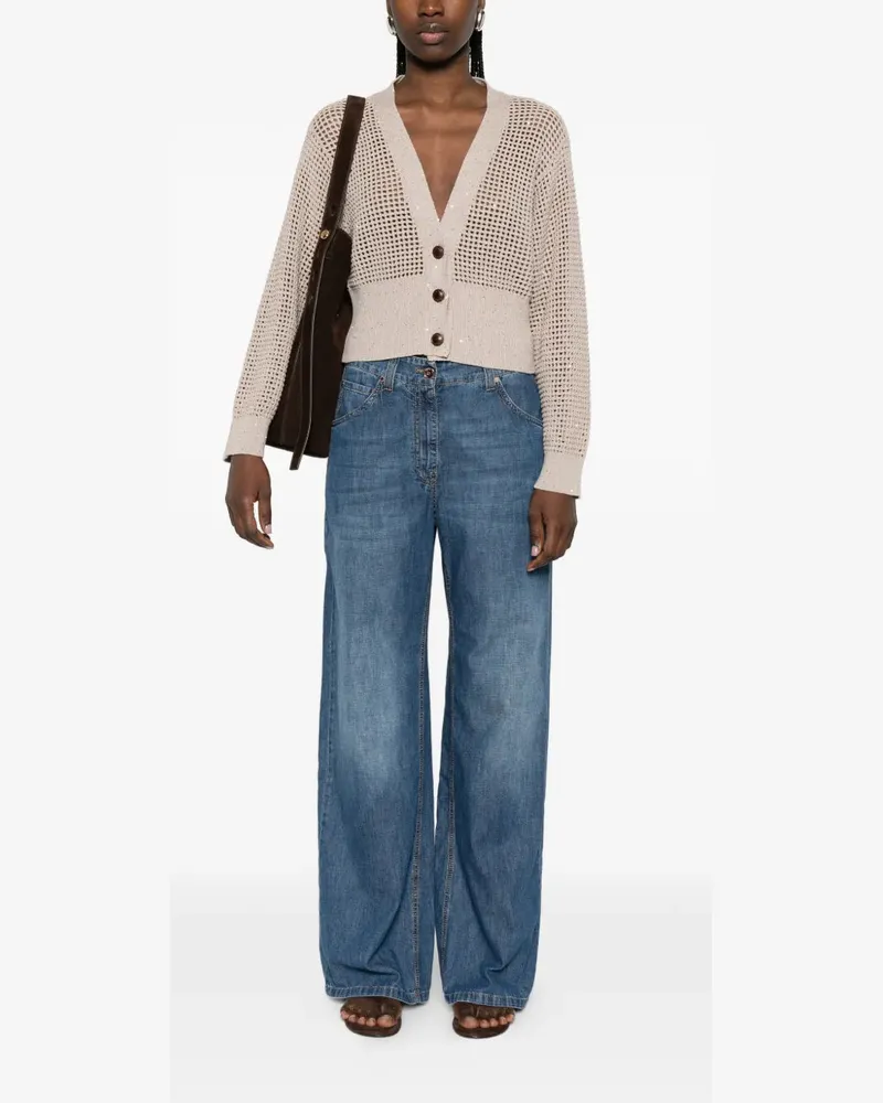 Brunello Cucinelli Women's Embellished-Detail Wide-Leg Jeans Ss26 W Blue