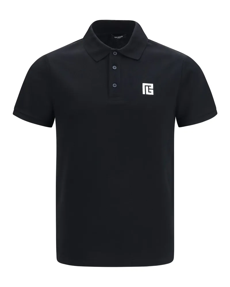 Balmain Men's Polo Shirt Pb Embroidered Black-White Cotton Black/white T-shirts And Polos Black