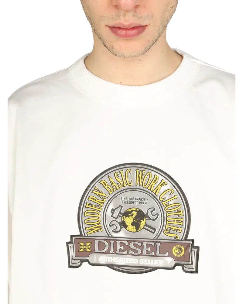 Diesel Logo Patch Cotton Sweatshirt — White White