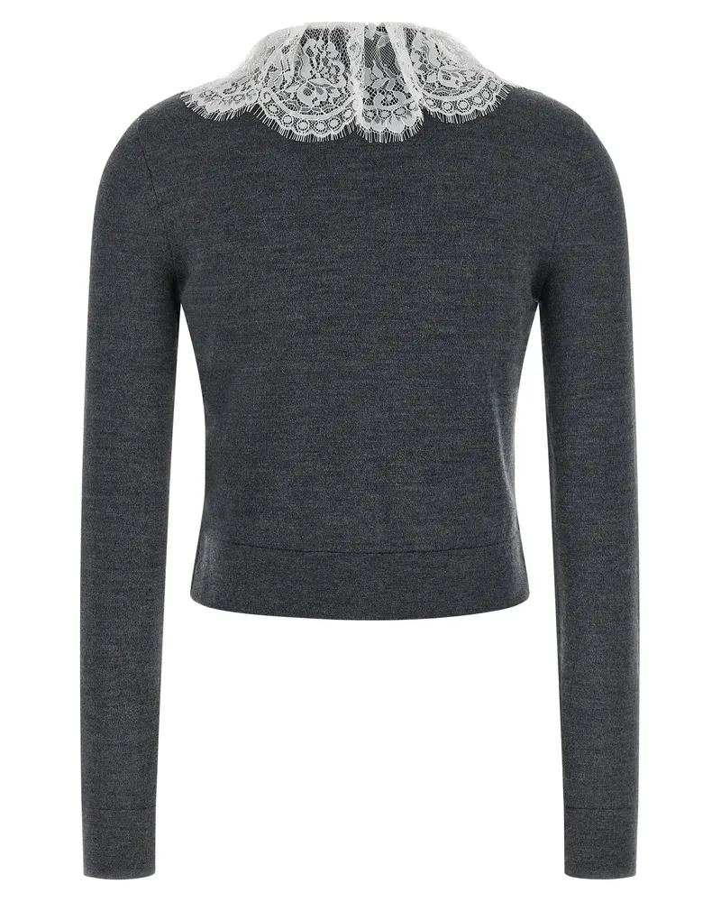 Self-Portrait Lace Collar Knit Cardigan — Charcoal Charcoal
