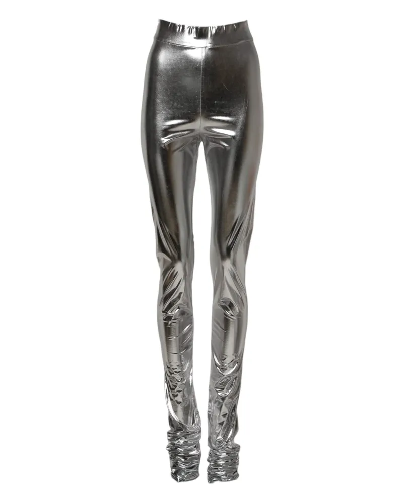 Dolce & Gabbana Women's Metallic Silver Polyester Slim Fit Leggings Pants Elastane Silver